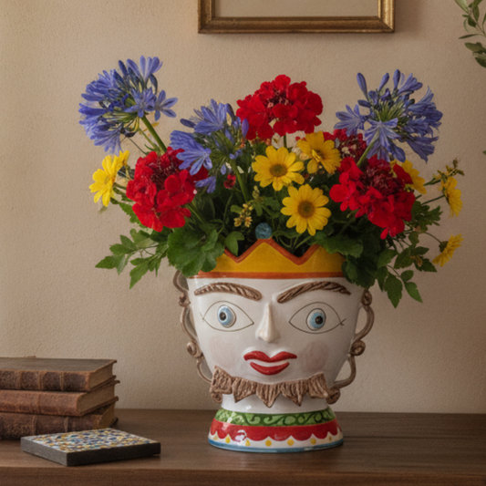 Vaso Testa 30cm di Paladino Portapiante in Ceramica Siciliana