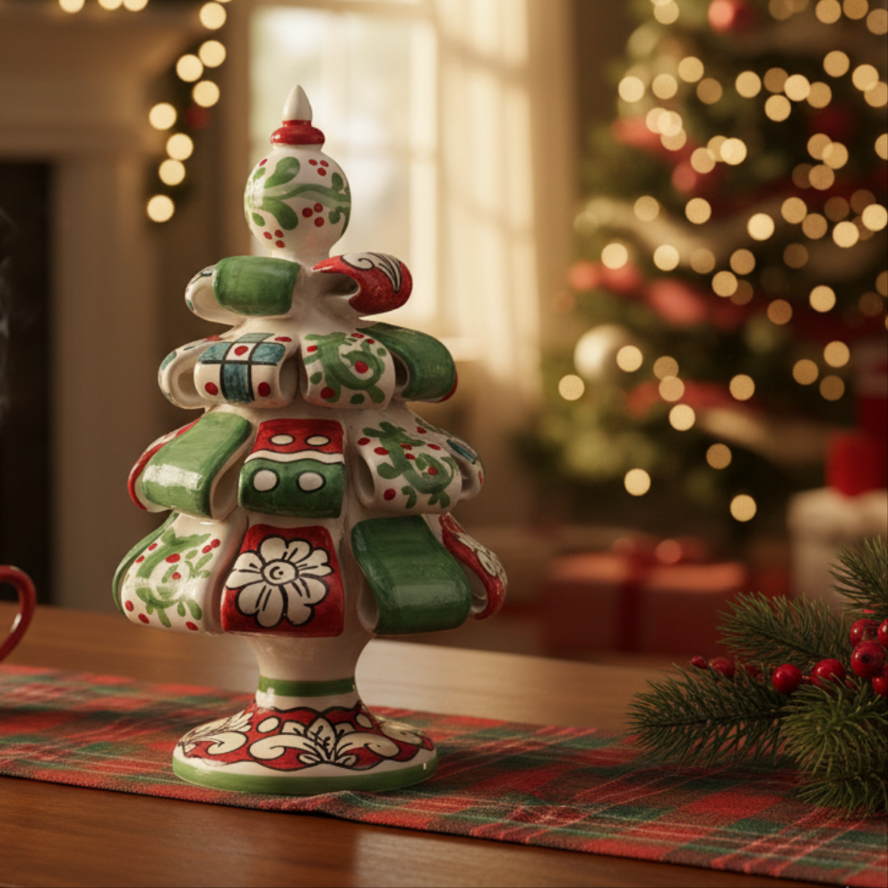 Albero di Natale 20cm "Patchwork" in Ceramica Siciliana di Caltagirone