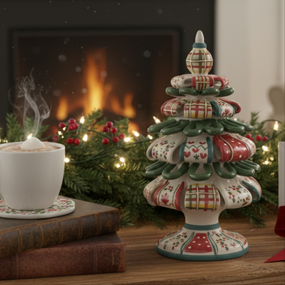 Albero di Natale 25cm "Patchwork" in Ceramica Siciliana di Caltagirone