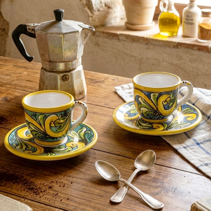 Italian coffee cup in Sicilian majolica