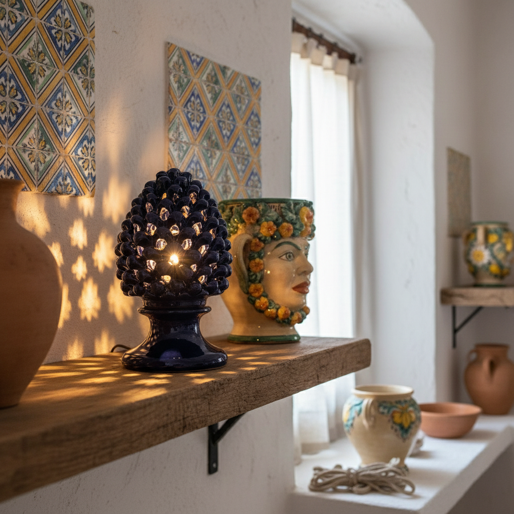 Pigna maiolica Siciliana con lampadina 