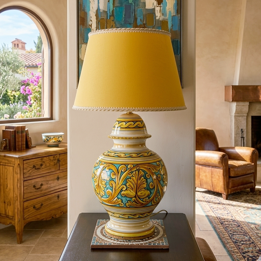 Lume in maiolica decorata di Caltagirone 