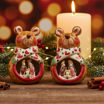 Sicilian Ceramic Teddy Bear Nativity Scene from Caltagirone 