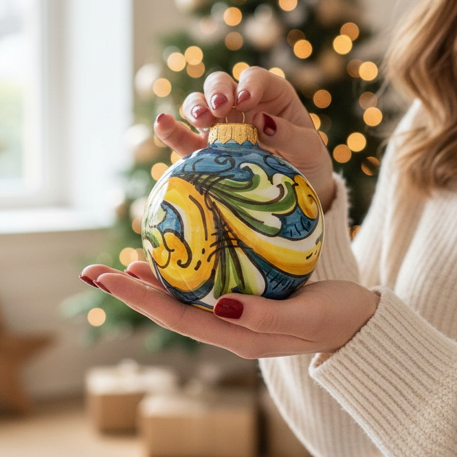 Palla di Natale maiolica decorata in Sicilia 