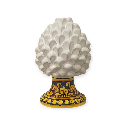 White Sicilian Ceramic  Pine Cone Hand Decorated