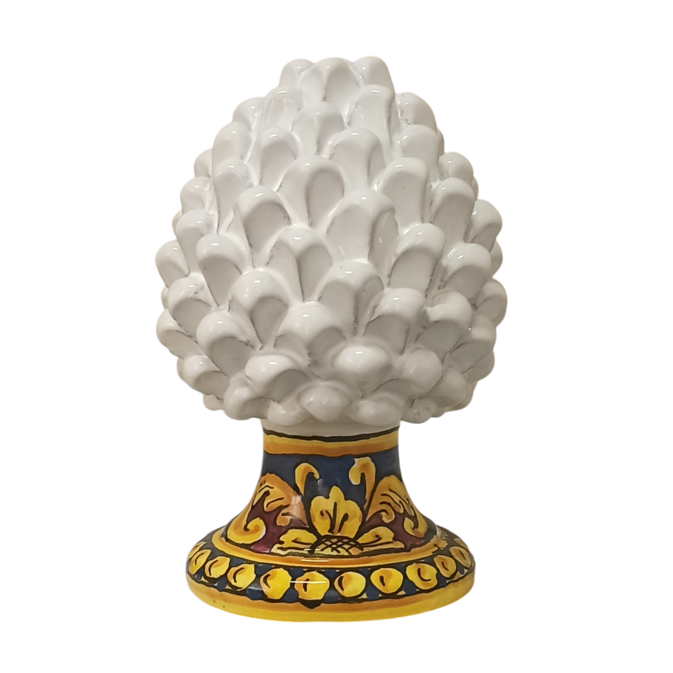 White Sicilian Ceramic  Pine Cone Hand Decorated