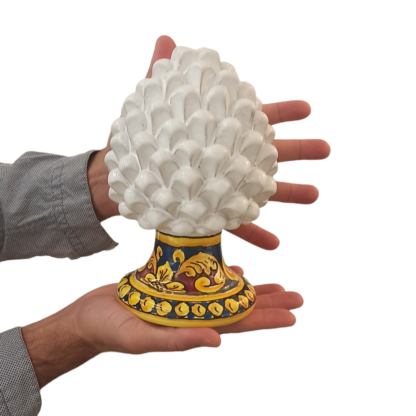 White Sicilian Ceramic  Pine Cone Hand Decorated