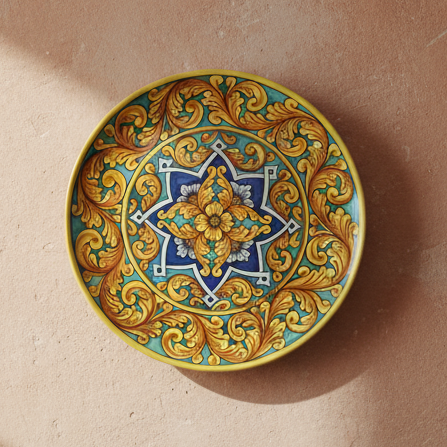 Piatto da parete decorato in maiolica Siciliana 