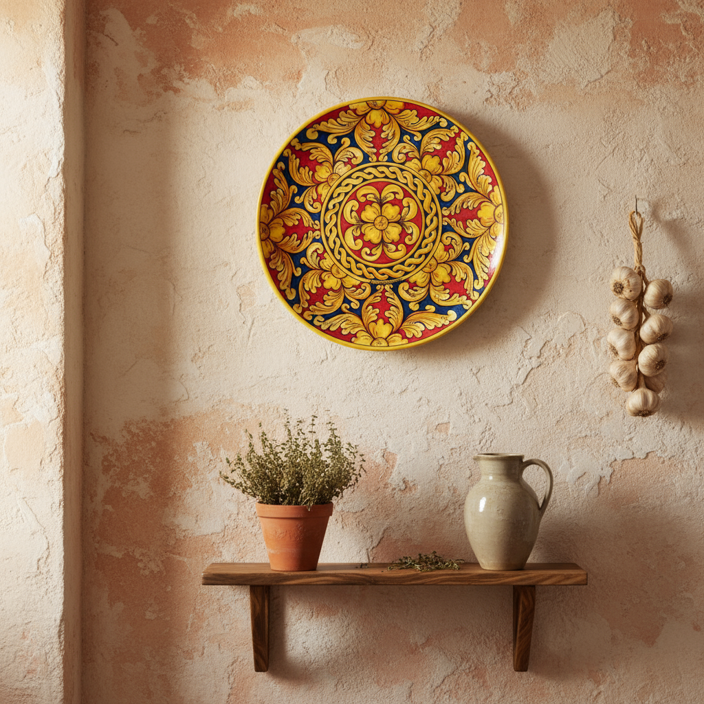 Piatto tondo in ceramica di Caltagirone per la cucina