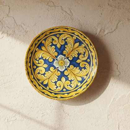 Piatto in maiolica decorato in Sicilia 