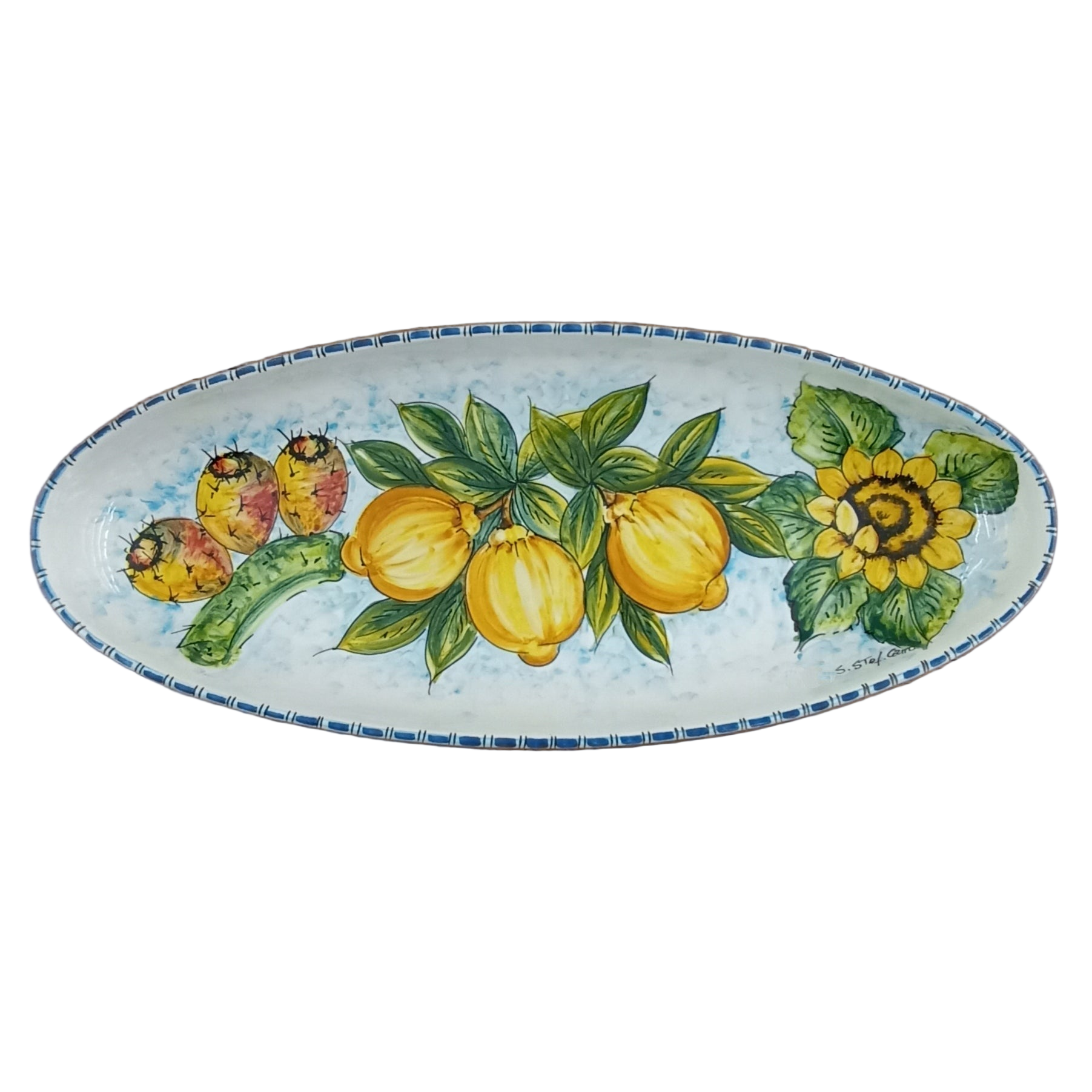 Piatto da porta ovale in ceramica di Caltagirone 