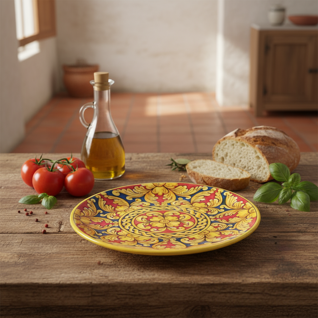 Piatto in maiolica per la tavola decorato a mano