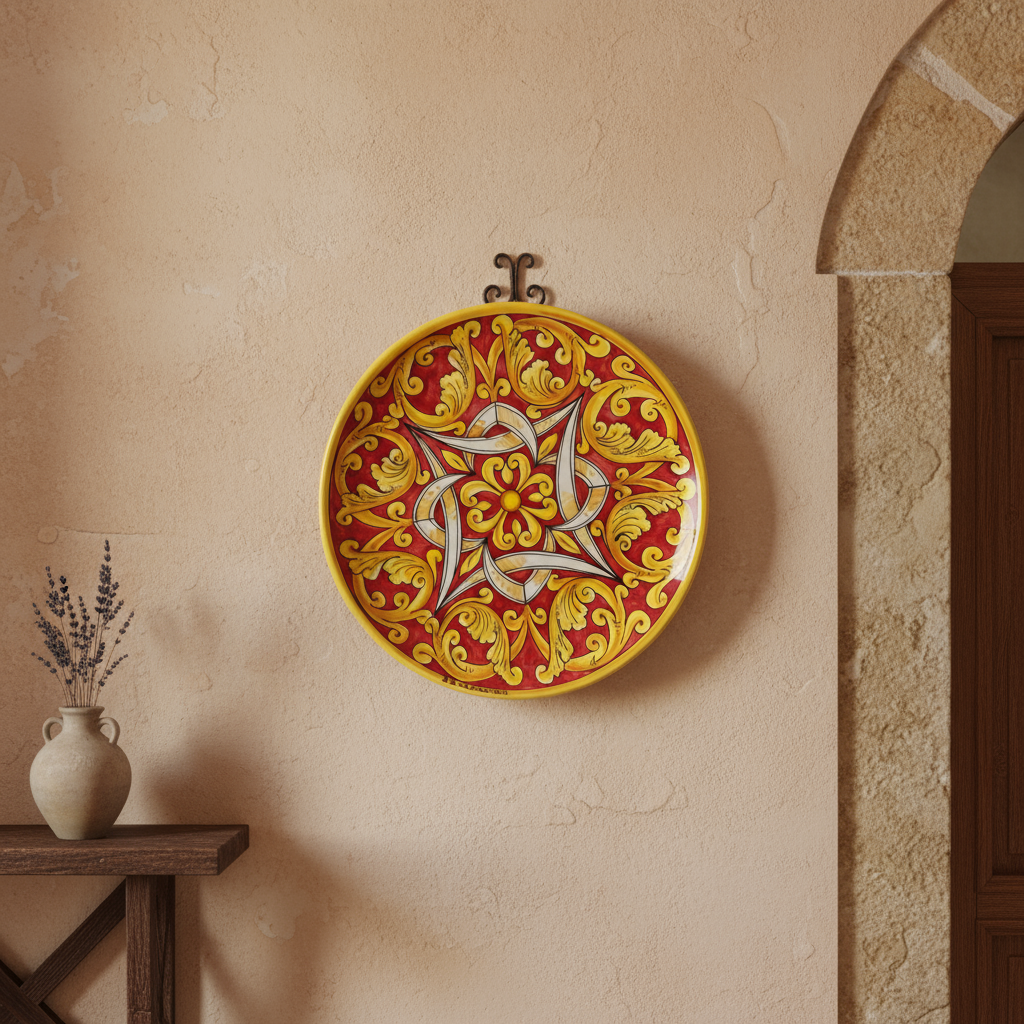 Piatto decorato a mano da parete 