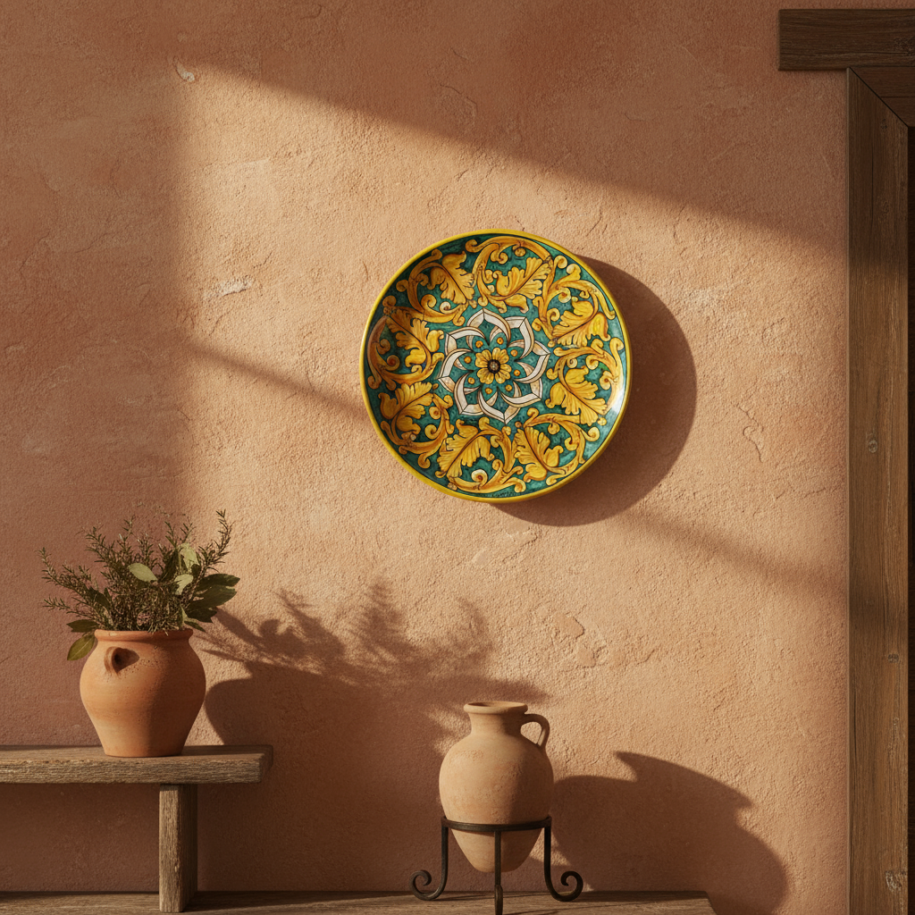 Piatto per uso decorativo in maiolica di Caltagirone 