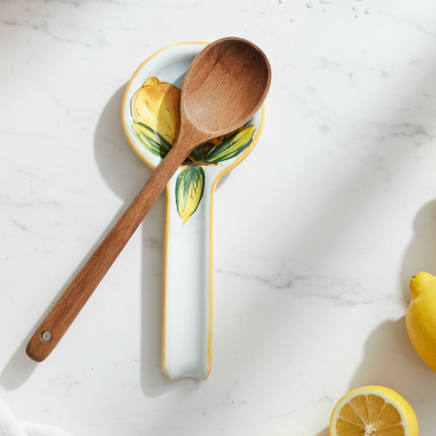 Poggia mestolo in ceramica di Caltagirone decoro Limoni