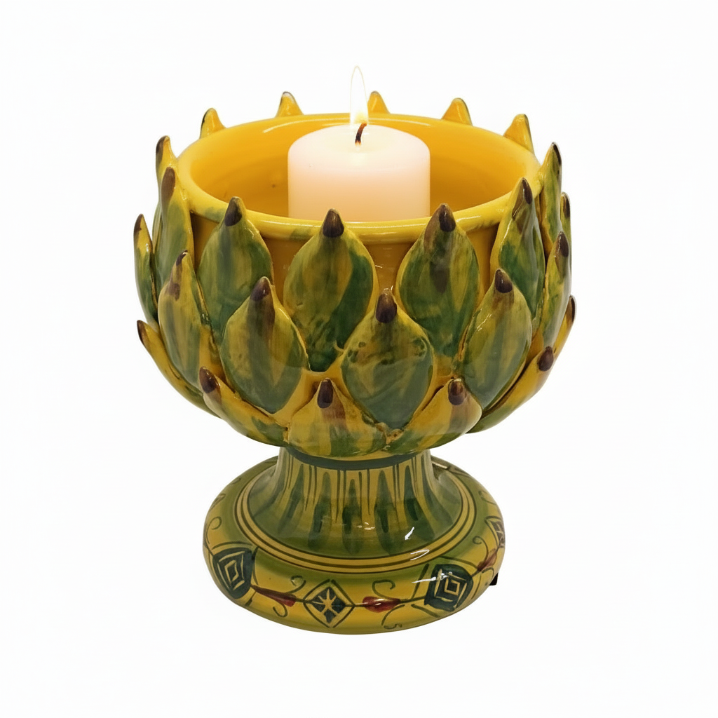 Portacandela da tavolo in maiolica