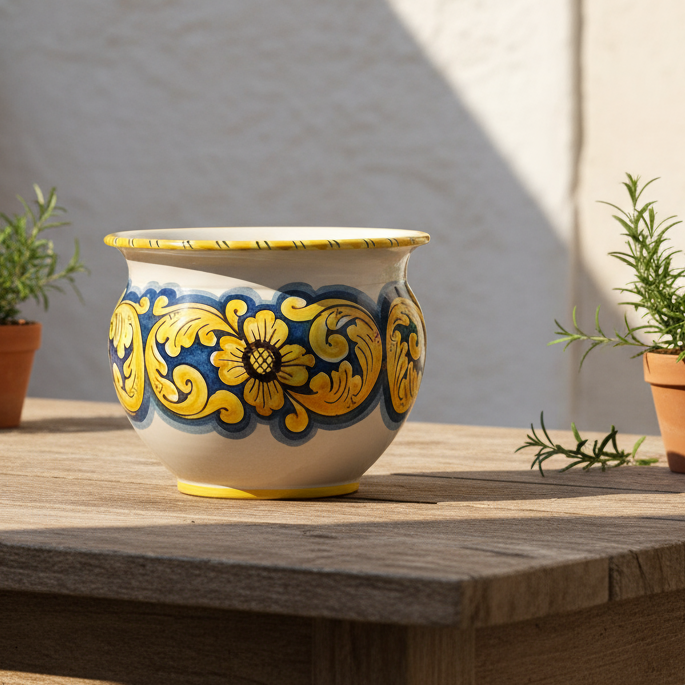 Sottovaso in maiolica Siciliana decorato a mano