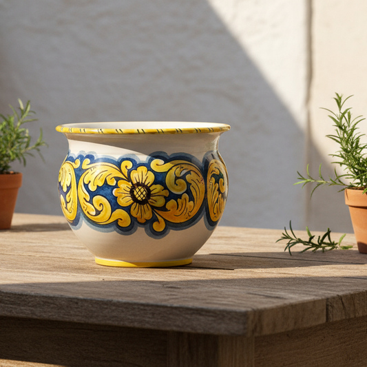 Sottovaso in maiolica Siciliana decorato a mano
