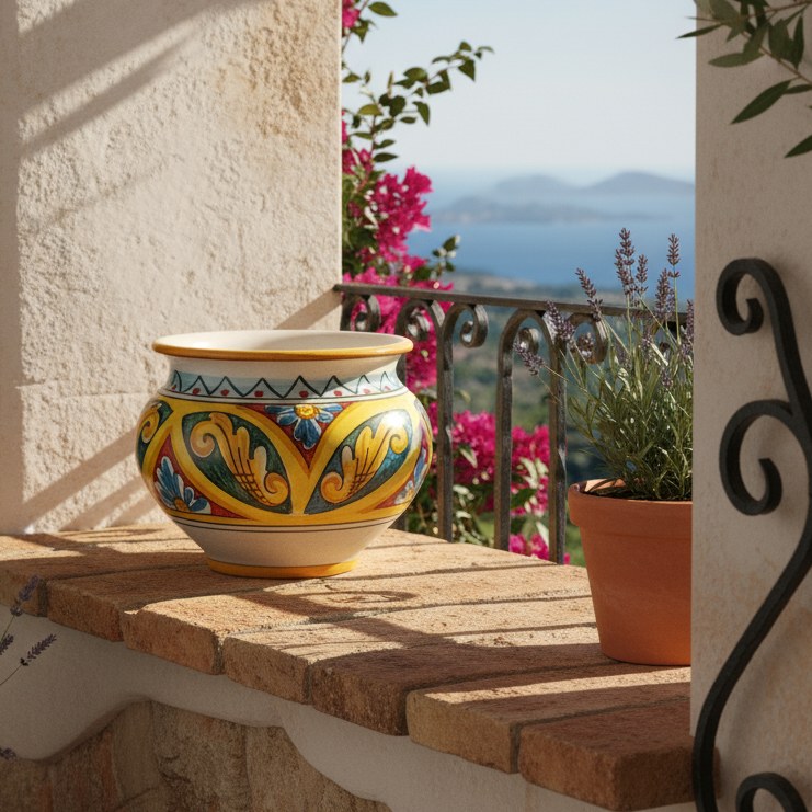 Portapiante in ceramica decorata a mano