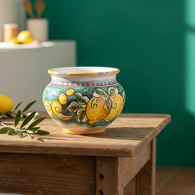 Portapiante ceramica decorato a mano