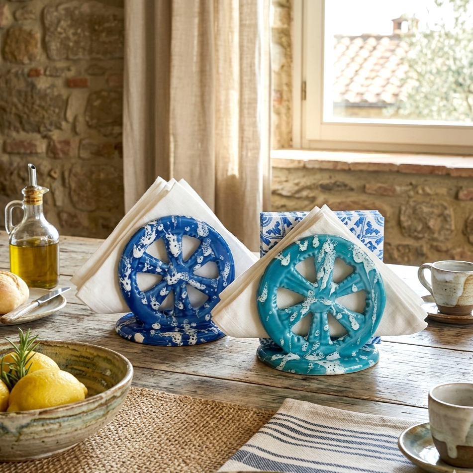 Portatovaglioli ceramica ruota di carretto Siciliano 