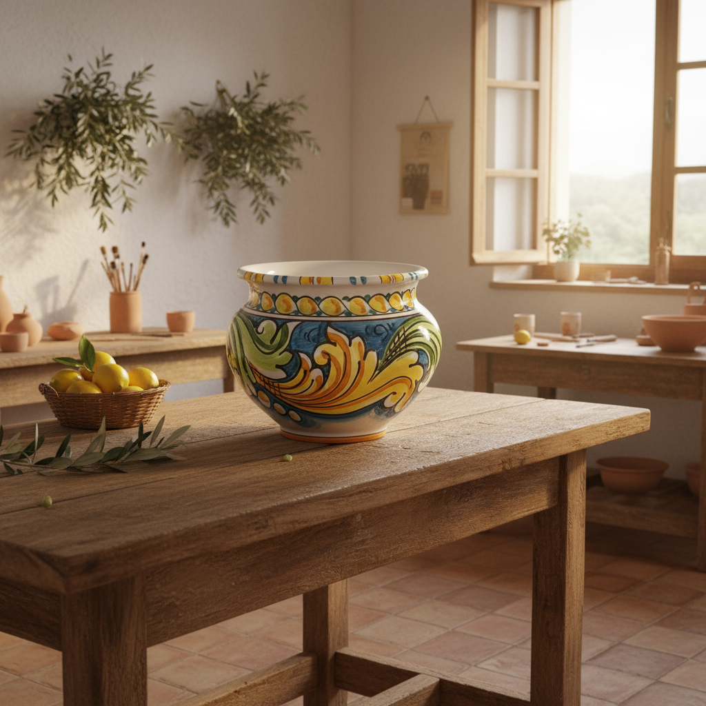 Portavaso maiolica decorata di Sicilia 