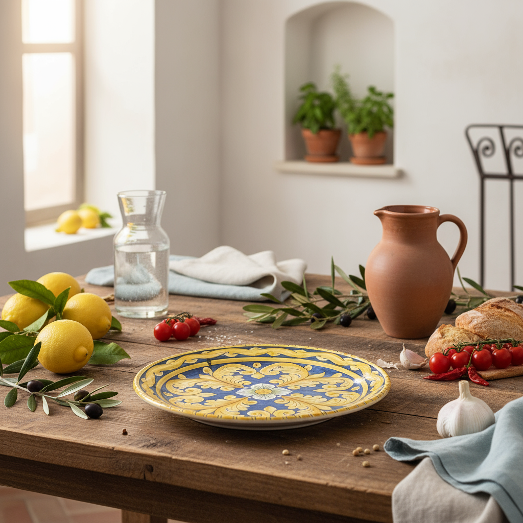 Servizio di piatti in maiolica decorata di  Sicilia