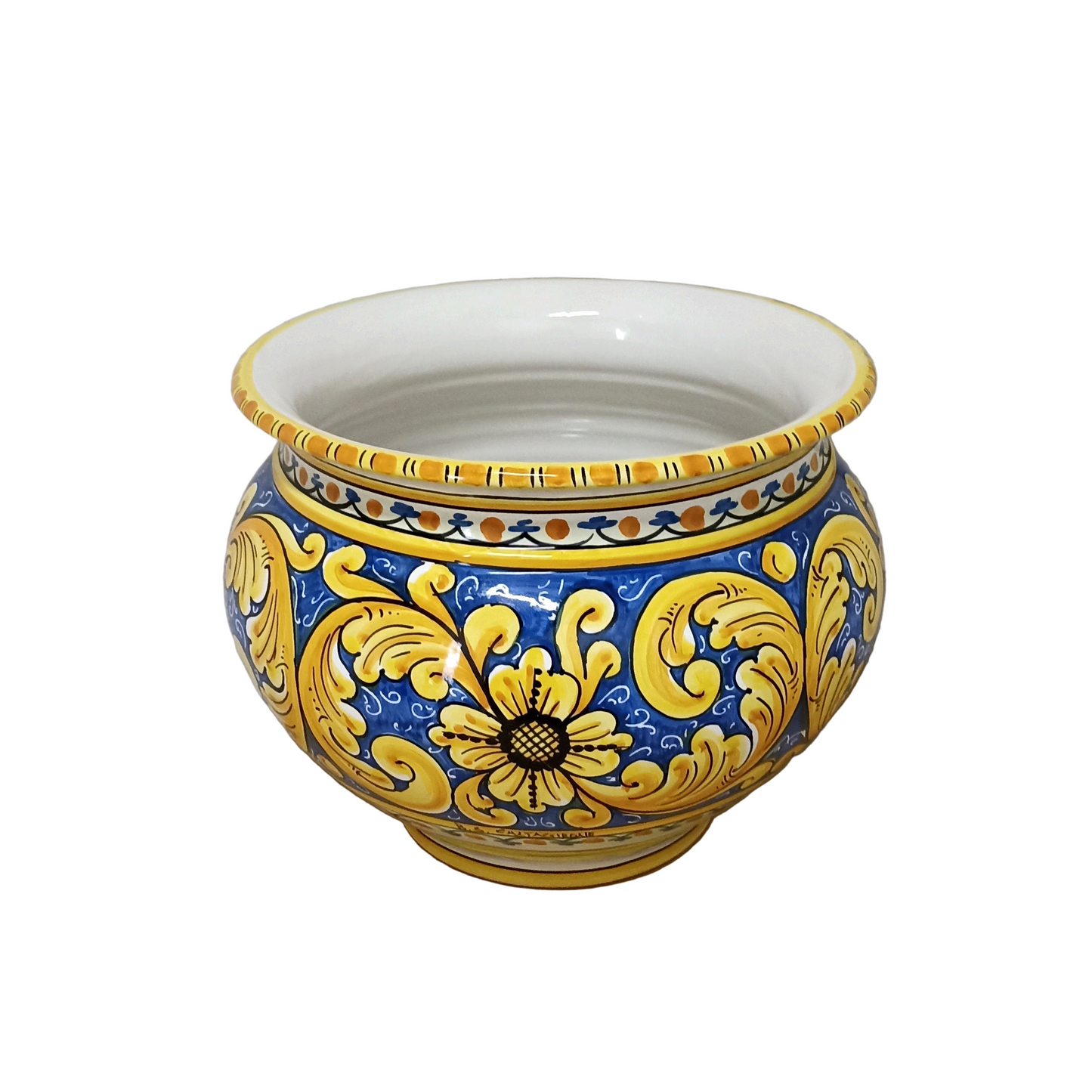 Sottovaso decorato in ceramica di Sicilia