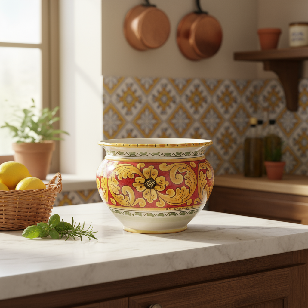 Portavaso per piante decorato a mano a Caltagirone 