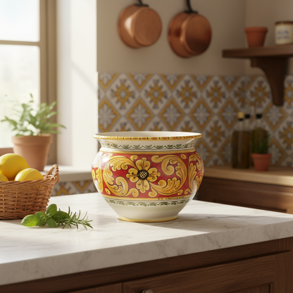 Portavaso per piante decorato a mano a Caltagirone 