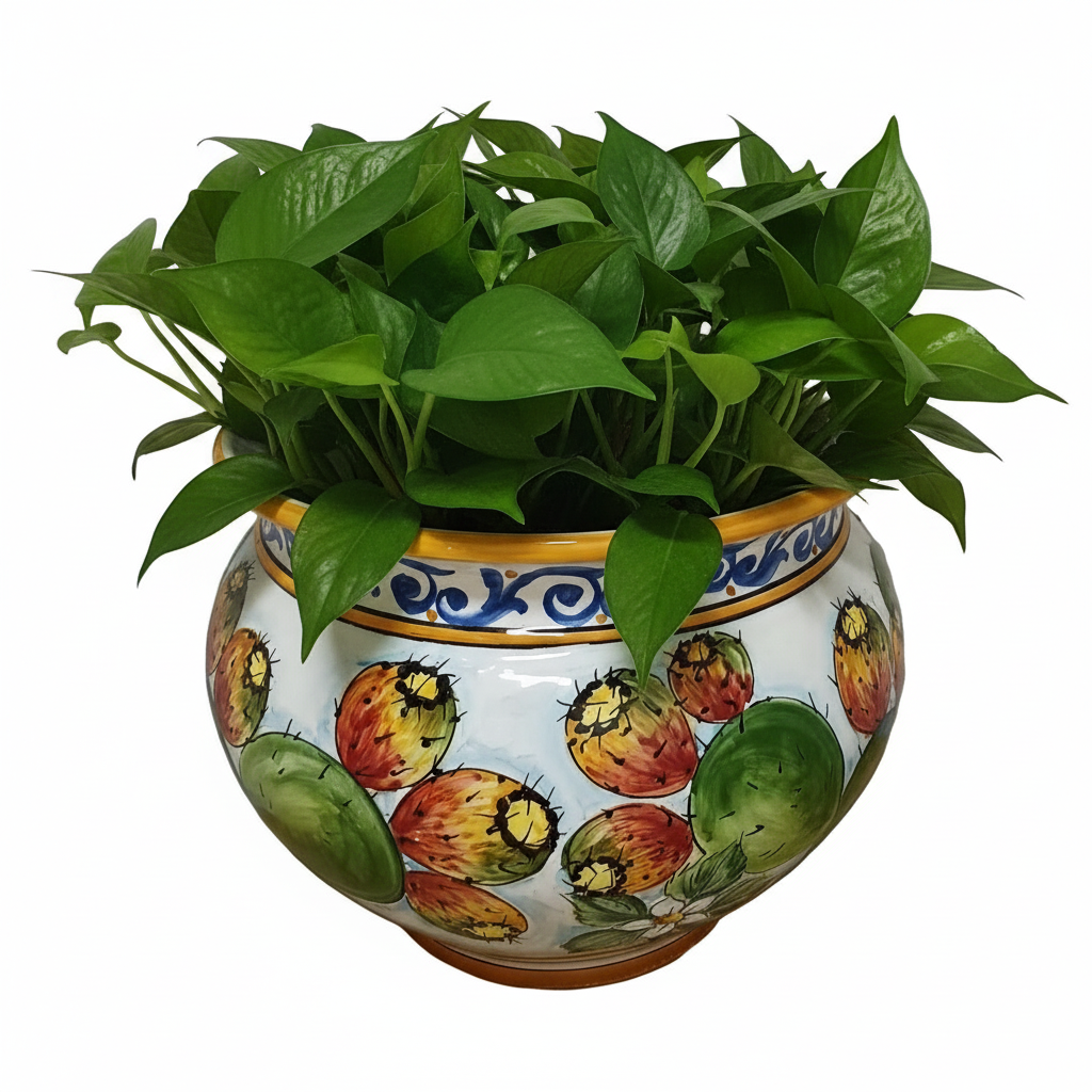 Sotto vaso in maiolica di Sicilia 