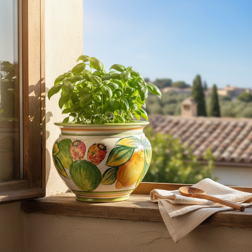 Sottovaso per piante in maiolica di Sicilia 