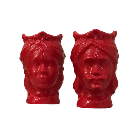 TESTE DI MORO IN CERAMICA DI cALTAGIRONE ROSSE PER BOMBONIERA DI MATRIMONIO