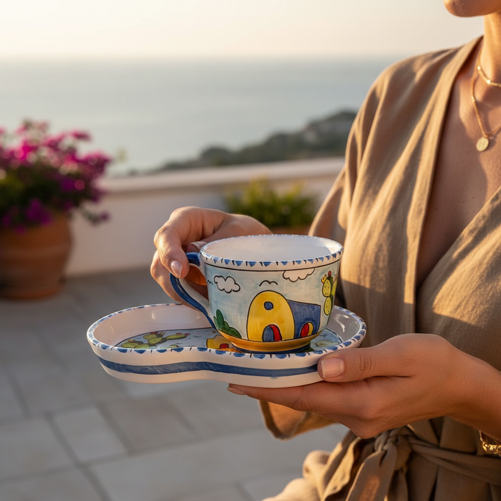Tazza maiolica decorata di Caltagirone 