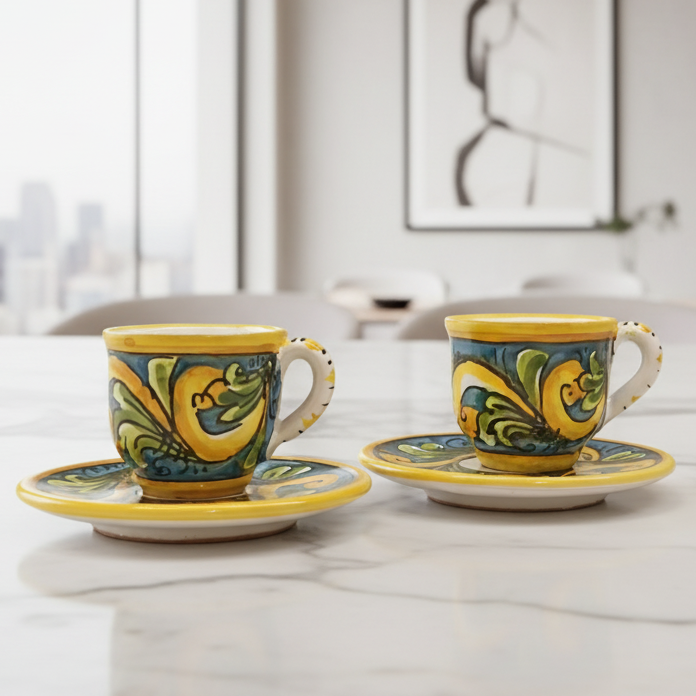 Tazzina caffè più piattino in maiolica