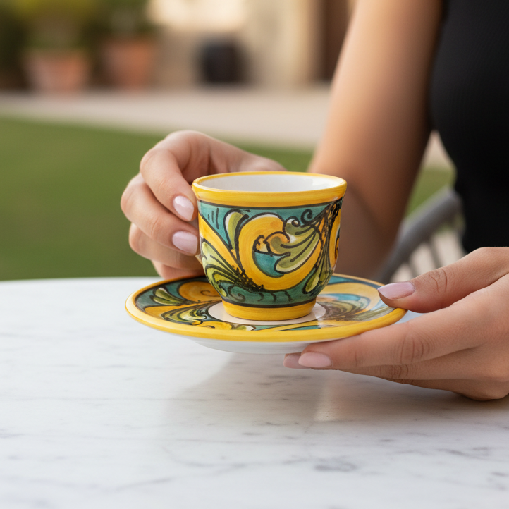 Tazzina caffè in maiolica decorata