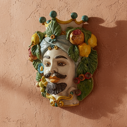 Testa siciliana da moro in maiolica da appendere