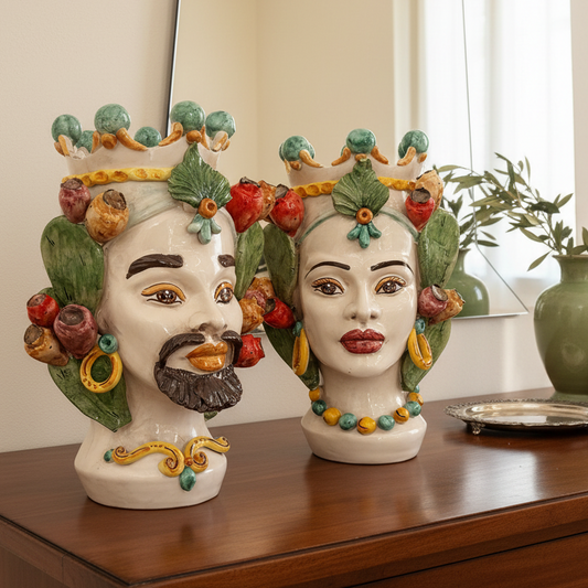 Teste di Moro in maiolica originale di Sicilia 
