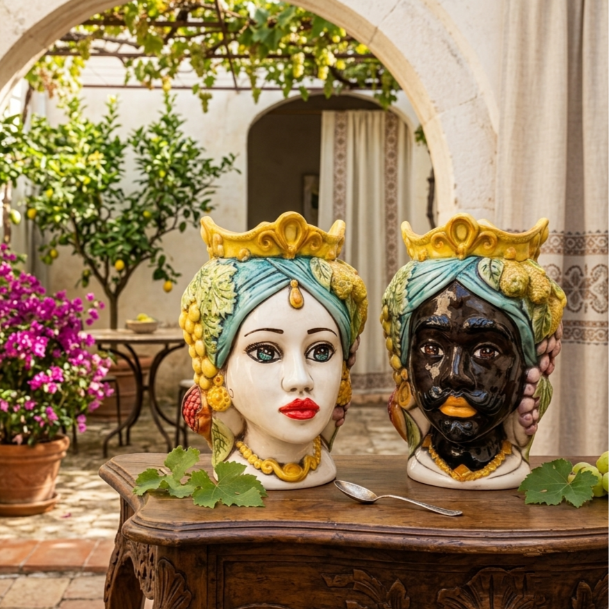 Coppia di teste di Moro di Caltagirone 