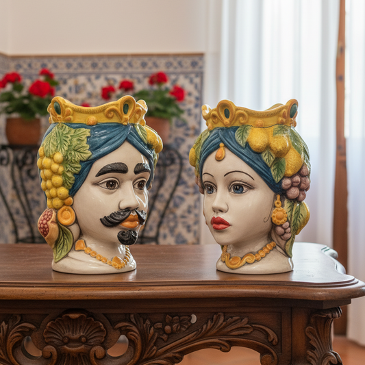 Teste di Moro in maiolica Siciliana 
