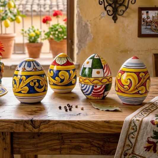 Uova in maiolica decorata di Sicilia 