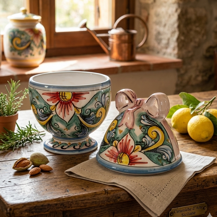 Uovo colorato in maiolica porta biscotti 