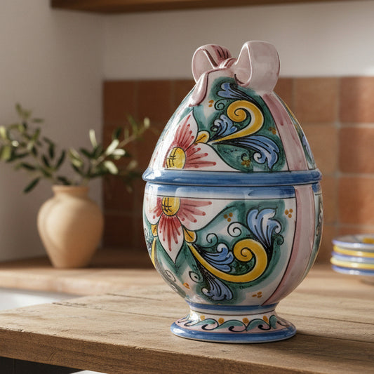 Uovo pasquale in ceramica decorato