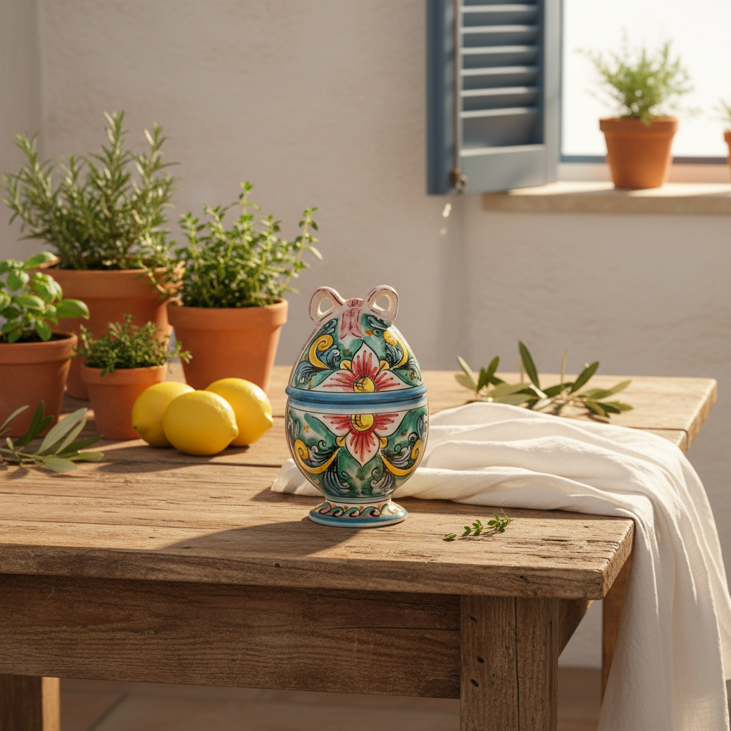 Uovo Decorato 20cm in Maiolica Siciliana di Caltagirone