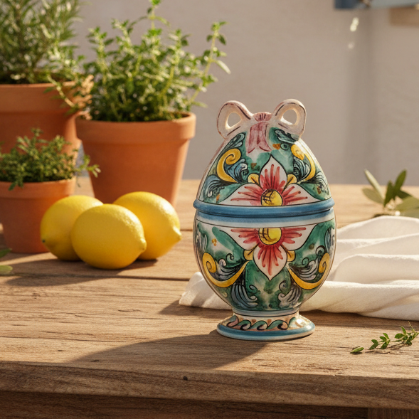 Uovo Decorato 20cm in Maiolica Siciliana di Caltagirone