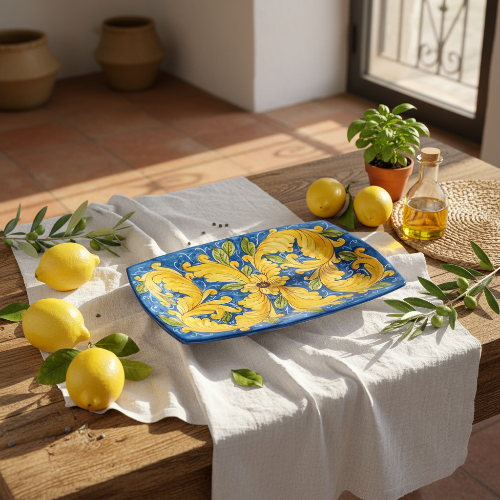 Piatto vassoio rettangolare maiolica di Caltagirone 