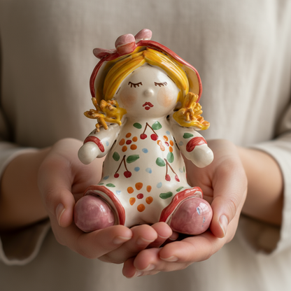 Sicilian Ceramic 15cm Flower Doll from Caltagirone