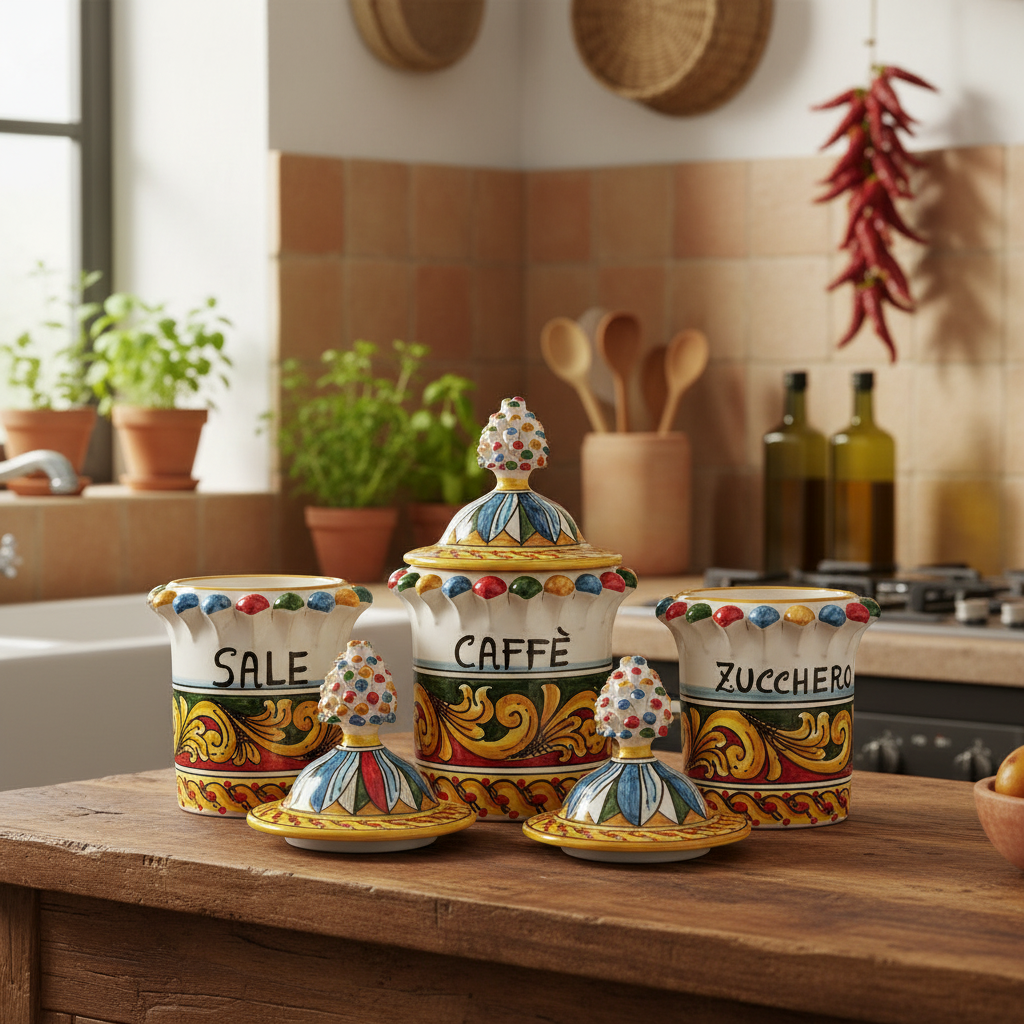 Set Barattoli in Maiolica Decorata di Caltagirone