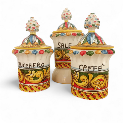 set barattoli cucina in maiolica decorata di altagirone