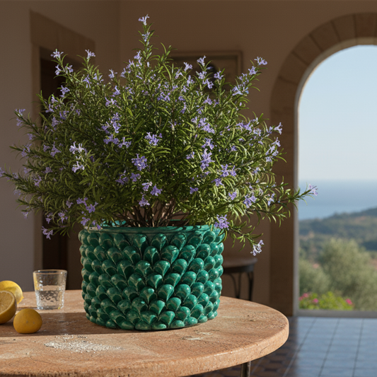 porta piante verde in ceramica